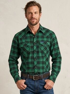 Rough Stock Men’s Green Plaid Button-Down Shirt L